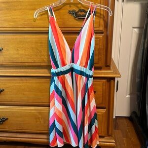 V-neck backless colorful, striped summer dress